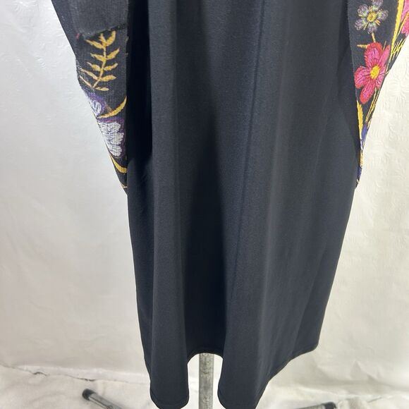 Fuzzi Floral Print Black Multicolored Surplice Midi Dress Sz XL Feminine Y2K - Picture 14 of 16